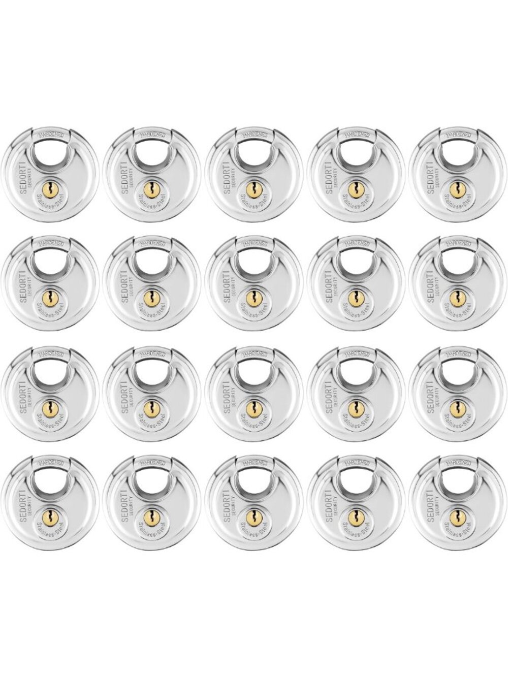 20-Pack Waterproof Disc Padlocks, 2-3/4” Stainless Steel, Keyed Alike for